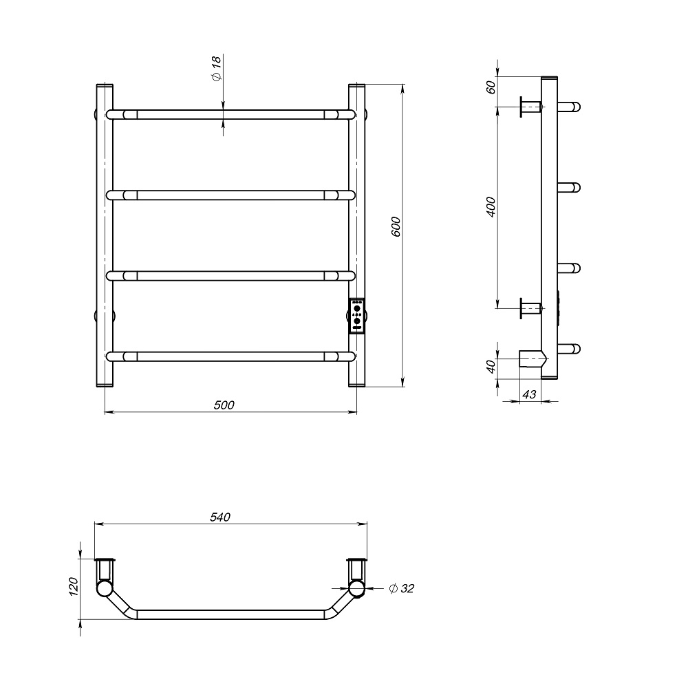 Полотенцесушитель Пэк сп 6 60х50 графит ВГП